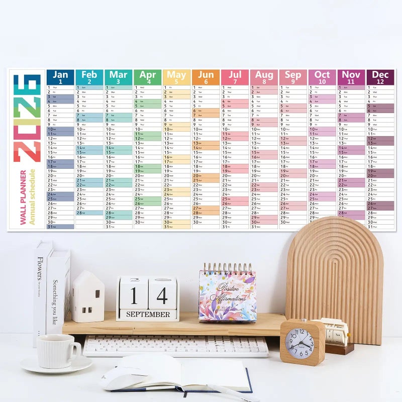 2026 Thickened Laminated Erasable Wall Hanging Calendar Planner Colorful 12 Month January to December Large Wall Calendar with Weekly and Monthly Views Colored Tabs Erasable Pen and Stick On Mounting Pad for Home and Office Organization Easy to Wipe - Image 2