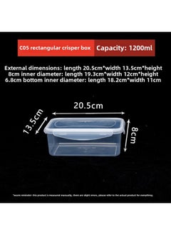 Factory Direct Multi-buckle Commercial Crisper Food Grade Refrigerated Heated Crisper Storage Sealed-Specifications:Rectangular C05 1200ml-Color:Transparent