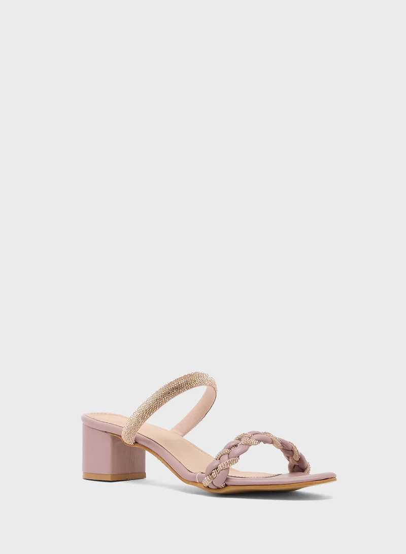 Pink Step Diamante Heeled Sandal
