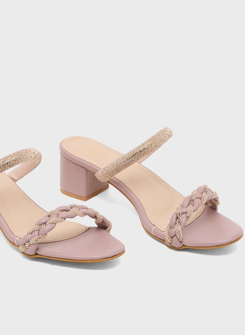 Pink Step Diamante Heeled Sandal