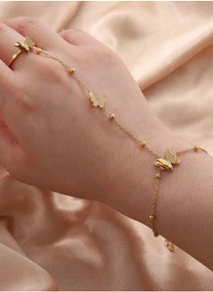 18k Gold Plated Stainless Steel Bracelet With Connected Ring For Women