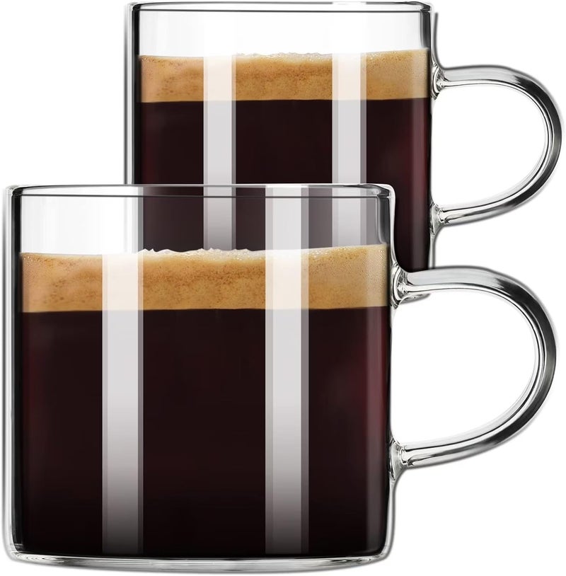 PARACITY Espresso Cups Set of 2 Espresso Shot Glass 43 OZ Glass Expresso Shots Cup Small Coffee Cup with Handle Espresso Accessories