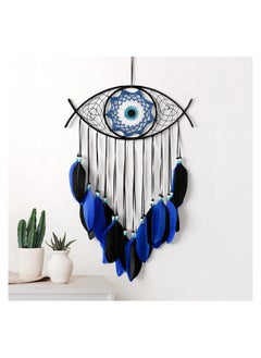 Dream Catcher Handmade Macrame Eye Wall Hanging for Boho Room House Decor Blessing Craft Gift Bring Good Luck for Bedroom Dormitory Cars Black and Blue