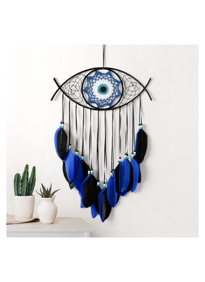 Generic - Dream Catcher Handmade Macrame Eye Wall Hanging for Boho Room House Decor Blessing Craft Gift Bring Good Luck for Bedroom Dormitory Cars Black and Blue - Image 1