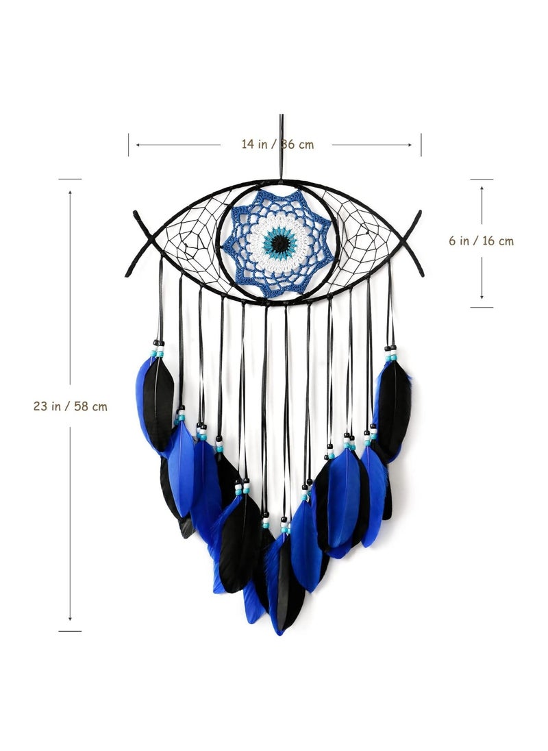 Generic - Dream Catcher Handmade Macrame Eye Wall Hanging for Boho Room House Decor Blessing Craft Gift Bring Good Luck for Bedroom Dormitory Cars Black and Blue - Image 1
