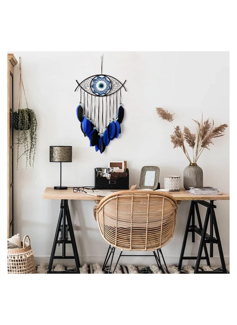 Generic - Dream Catcher Handmade Macrame Eye Wall Hanging for Boho Room House Decor Blessing Craft Gift Bring Good Luck for Bedroom Dormitory Cars Black and Blue - Image 1