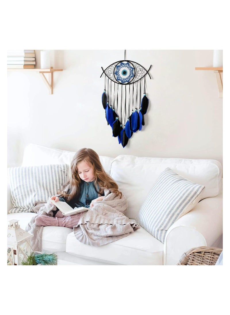 Generic - Dream Catcher Handmade Macrame Eye Wall Hanging for Boho Room House Decor Blessing Craft Gift Bring Good Luck for Bedroom Dormitory Cars Black and Blue - Image 1