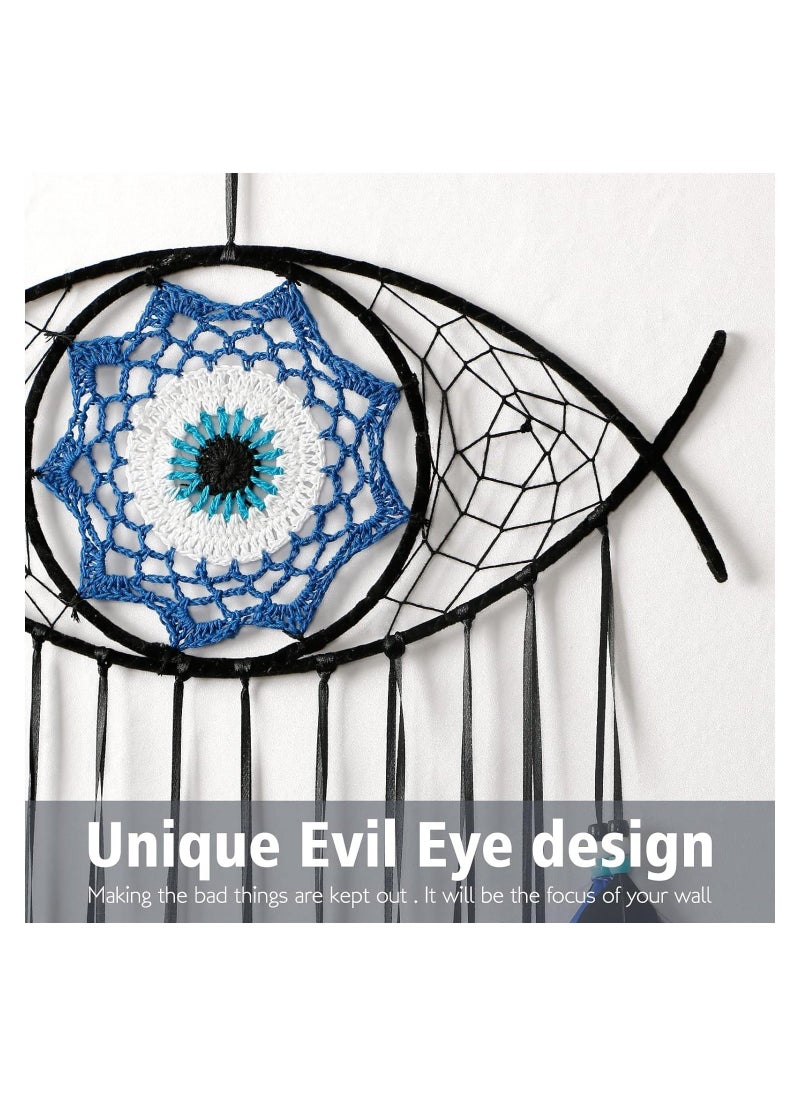 Generic - Dream Catcher Handmade Macrame Eye Wall Hanging for Boho Room House Decor Blessing Craft Gift Bring Good Luck for Bedroom Dormitory Cars Black and Blue - Image 1