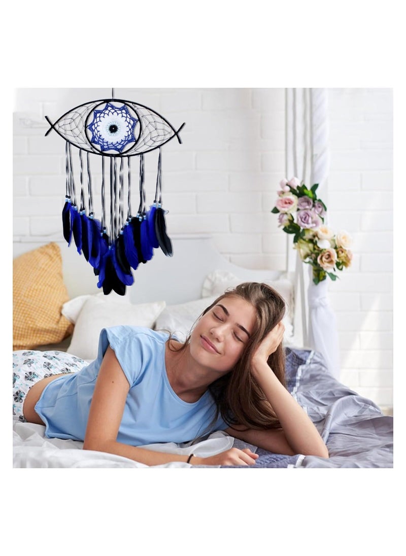 Generic - Dream Catcher Handmade Macrame Eye Wall Hanging for Boho Room House Decor Blessing Craft Gift Bring Good Luck for Bedroom Dormitory Cars Black and Blue - Image 1