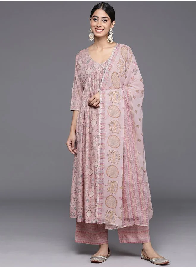 لباس Printed Kurta with Mid Rise Trousers and Chiffon Printed Dupatta Set by Styli