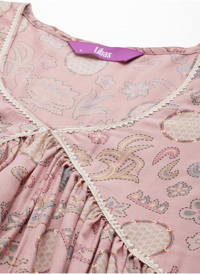 Libas - Printed Kurta with Mid Rise Trousers and Chiffon Printed Dupatta Set by Styli - Image 1