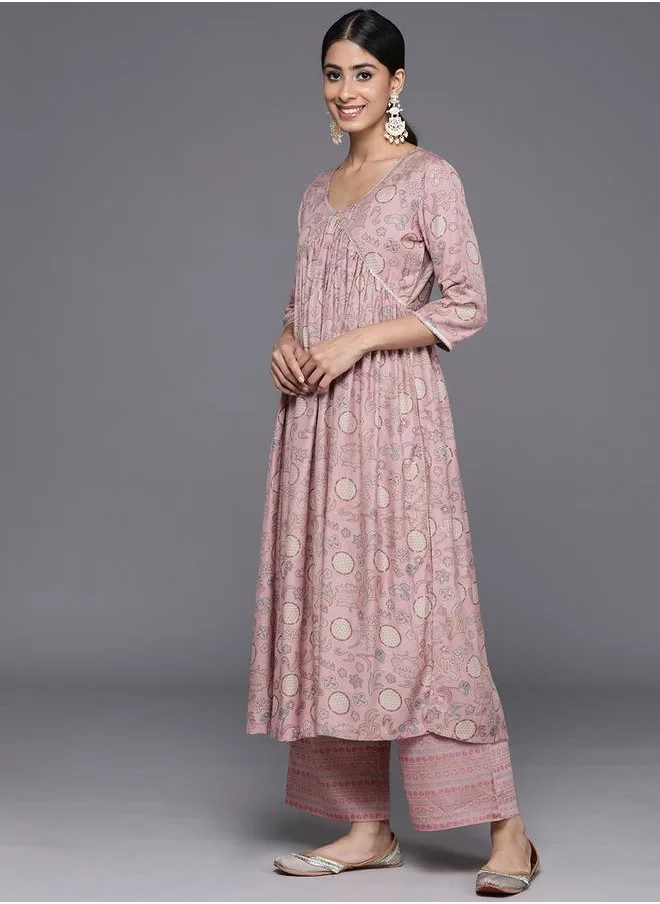 لباس Printed Kurta with Mid Rise Trousers and Chiffon Printed Dupatta Set by Styli