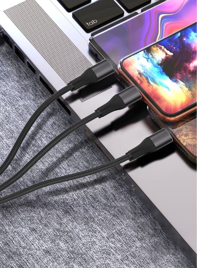 TELUX SYNCX TRIO 3-in-1 Braided Cable 1.2m, USB-A to Micro/USB-C/Lightning, 3A Output, Durable Woven Cotton, 10000+ Bend Lifespan, 480Mbps Data Transfer, Metal Connectors, Black - Image 3