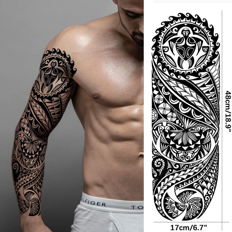 Briyhose Confirmed available stock Totem Tribal Temporary Tattoo Sleeves, Full Arm Large Polynesian Hawaiian Tribal Fake Tattoos Sleeve For Men Women Adult, Black Viking Maori Temp Tatoo Sticker Leg Body Art Makeup, 6-Sheet Flexible use switching - Image 5