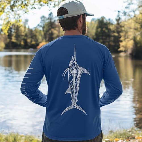 Palmyth Fishing Shirts for Men Long Sleeve UPF 50 Sun Protection UV T Shirt Tee Navy Marlin Sketch L - Image 3