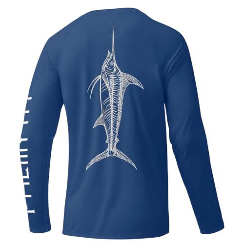 Palmyth Fishing Shirts for Men Long Sleeve UPF 50 Sun Protection UV T Shirt Tee Navy Marlin Sketch L - Image 1