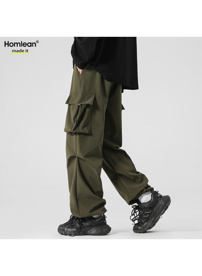 Homlean American-style Functional Paratrooper Cargo Pants For Men, Autumn And Winter Loose-fit Niche Wide-leg Casual Hiking Trousers, S6603 Army Green L - Image 2