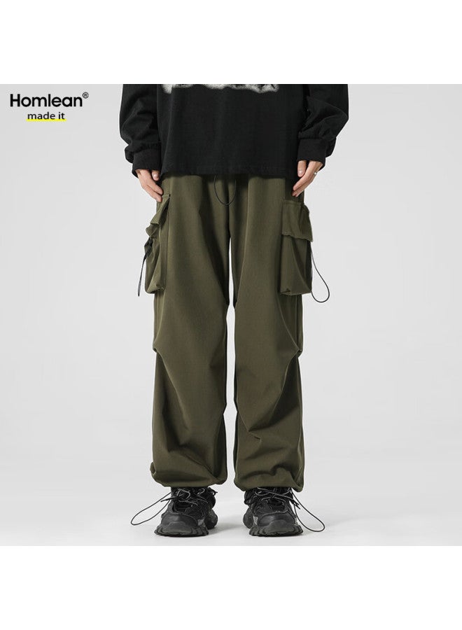 Homlean American-style Functional Paratrooper Cargo Pants For Men, Autumn And Winter Loose-fit Niche Wide-leg Casual Hiking Trousers, S6603 Army Green L - Image 4