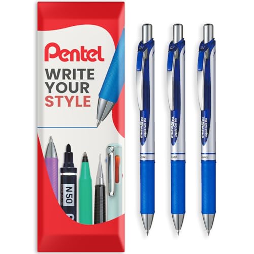 Pentel EnerGel RTX Retractable Liquid Gel Pen, (0.7mm) Metal Tip, Medium Line, Blue Ink 3 Pack - Image 5