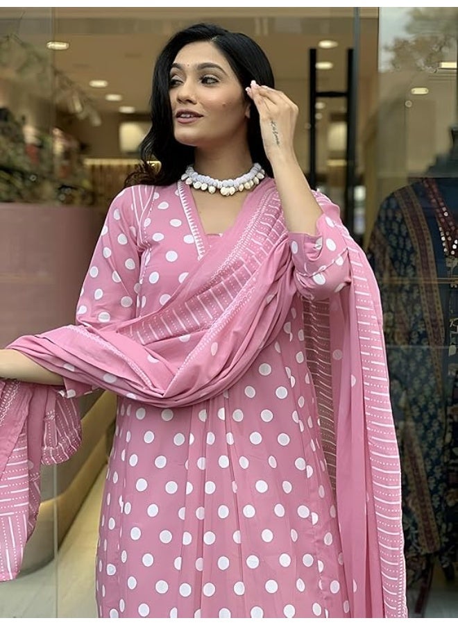 Pinkmint store Polka Dot Printed Anarkali Kurta Set with Striped Palazzo & Dupatta Set for Women Elgant Festive & Casual wear 4XL - Image 3