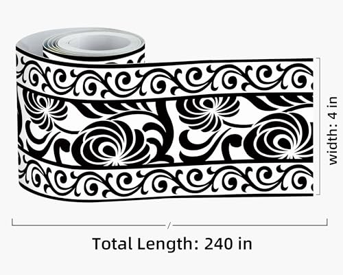 FLFK Mirror Border Peel and Stick - Black and White Wallpaper Borders Decal Trim Floral Pattern 4" x 240" - Image 2