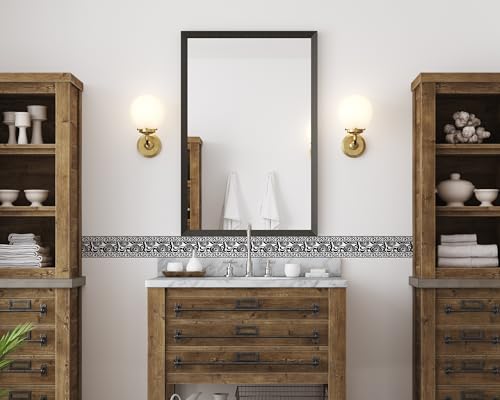 FLFK Mirror Border Peel and Stick - Black and White Wallpaper Borders Decal Trim Floral Pattern 4" x 240" - Image 3