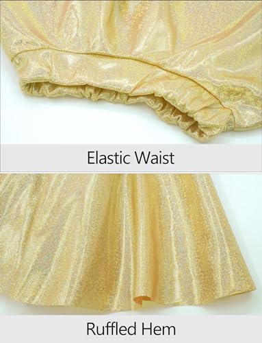 Happy Cherry Kids Girls Shiny Metallic Crop Tank Top with Skort Skirt Jazz Hip Hop Party Dancewear Gold 4-5 Years - Image 3