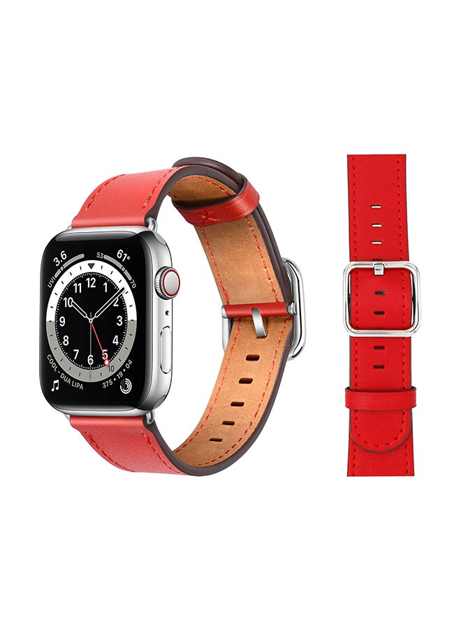 Perfii Leather Replacement Band For Apple Watch Series 6/SE/5/4/3/2/1 Red