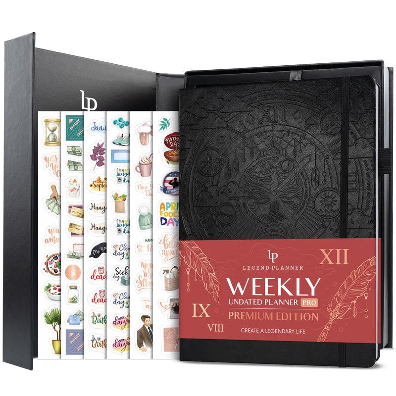 Legend Planner PRO Premium Large Undated Weekly Monthly Budget Planner with Habit Tracker Life Organizer for Time Task Management Goal Setting Productivity A4 size Black