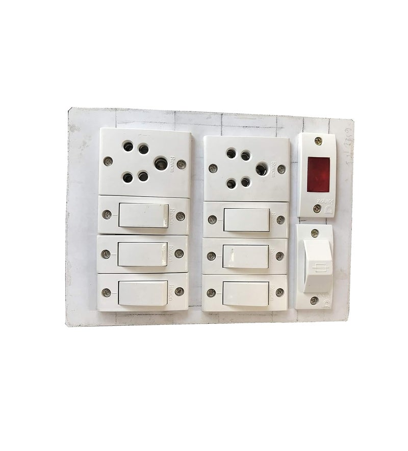 SAIFPRO Electric Wooden Switch Board 6 Switches2 Sockets1 Indicator1 Fuse - Image 1