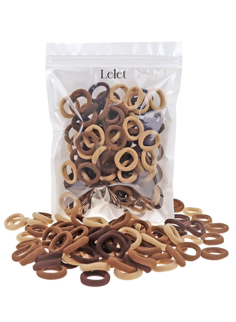 Lelet 200Pcs Nylon Toddler Hair Elastics Ponytail Holder Soft & Seamless Baby Hair Ties, Colorful Rubber Bands for Girls, Gentle on Hair, 2.4cm Diameter-Brown Colors - Image 1