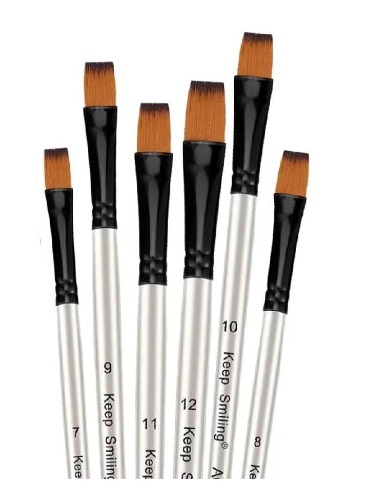 Keep Smiling Keep Smiling Flat Tip Paint Brush Pack of 6, Artist Paint brushes, Easy Use and Maintenance, Suitable For Detail Painting Flat Paint Brushes Sets, White  - Image 1