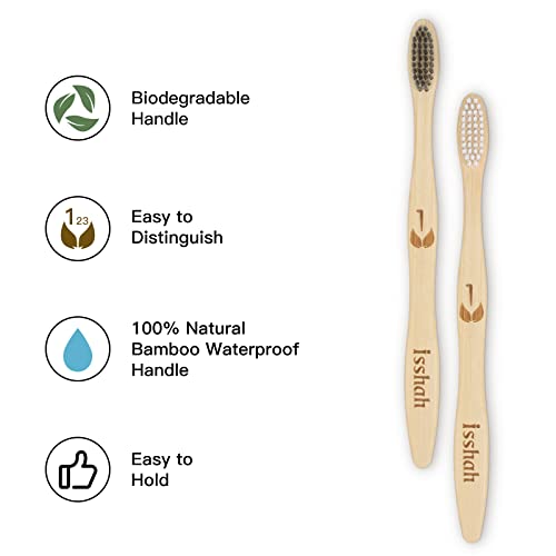 Isshah Biodegradable Eco-Friendly Natural Bamboo Charcoal Toothbrushes, FSC Certified and PETA Approved - 12 Count - Image 2