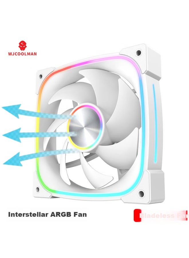 Play Jia Wanjia Interstellar White Reversed Fan 12cm Case Cooling Fan With Synced Rgb Lighting 5v 3-pin Argb Pwm Temperature Control Speed Adjustment - Image 1