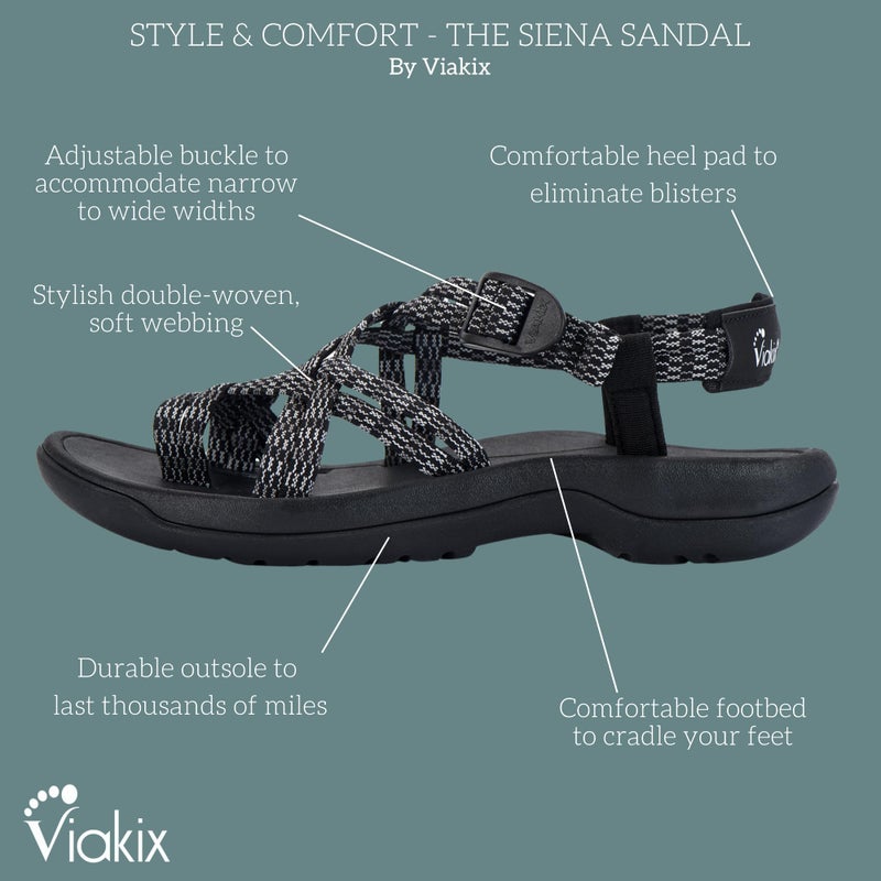 Viakix Womens Walking Sandals: Cute Stylish Comfy Athletic Sport Outdoor Hiking Sandal for Trekking Water Wide Width Beach, Raven 8 - Image 4