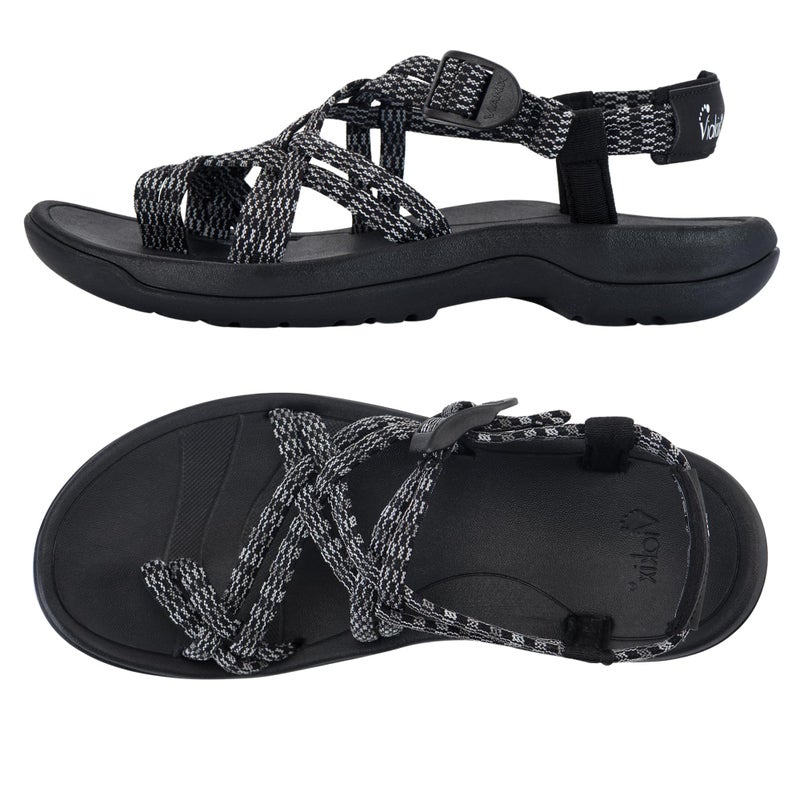 Viakix Womens Walking Sandals: Cute Stylish Comfy Athletic Sport Outdoor Hiking Sandal for Trekking Water Wide Width Beach, Raven 8 - Image 1