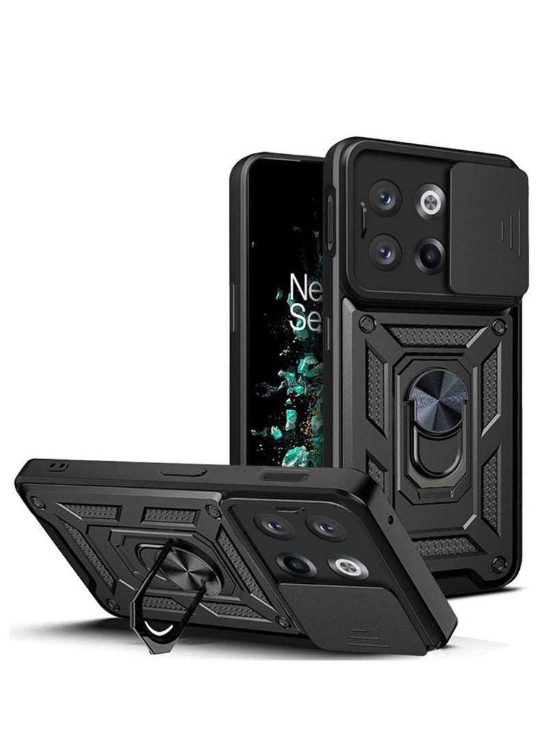 OnePlus 11R 5G Case, Slide Camera Lens Cover + 360°Rotating Kickstand Ring + Support Magnetic Car Mount Shockproof Mobile Phone Case Black - Image 1