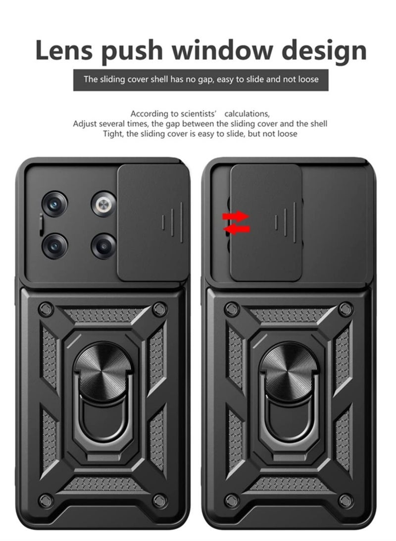 OnePlus 11R 5G Case, Slide Camera Lens Cover + 360°Rotating Kickstand Ring + Support Magnetic Car Mount Shockproof Mobile Phone Case Black - Image 2
