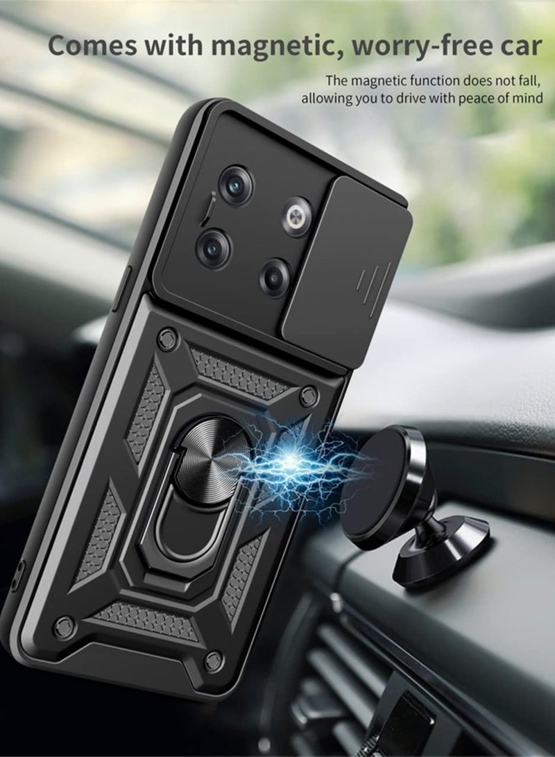 OnePlus 11R 5G Case, Slide Camera Lens Cover + 360°Rotating Kickstand Ring + Support Magnetic Car Mount Shockproof Mobile Phone Case Black - Image 4