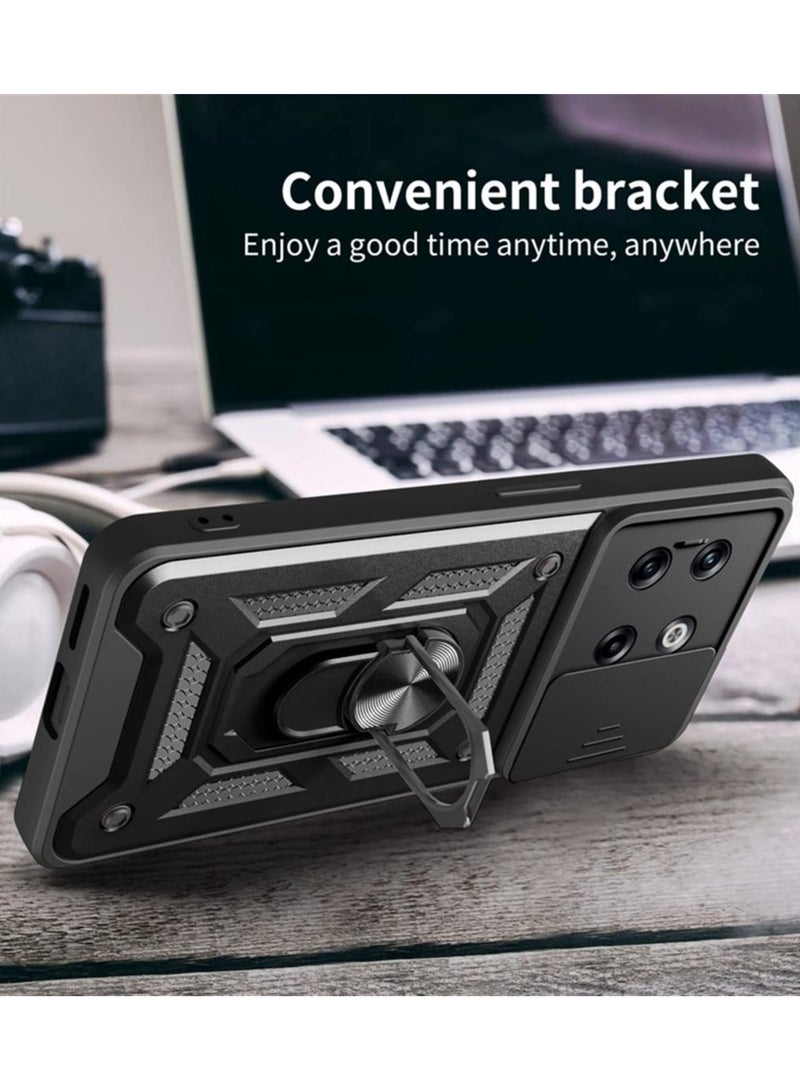 OnePlus 11R 5G Case, Slide Camera Lens Cover + 360°Rotating Kickstand Ring + Support Magnetic Car Mount Shockproof Mobile Phone Case Black - Image 5