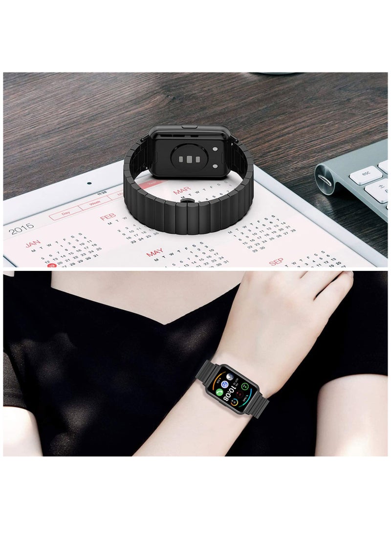 Generic - Stainless Steel Metal Strap for Huawei Watch Fit 2 - Ultra-Thin, Durable, Adjustable Replacement Band with Folding Clasp - Black Color - Image 1