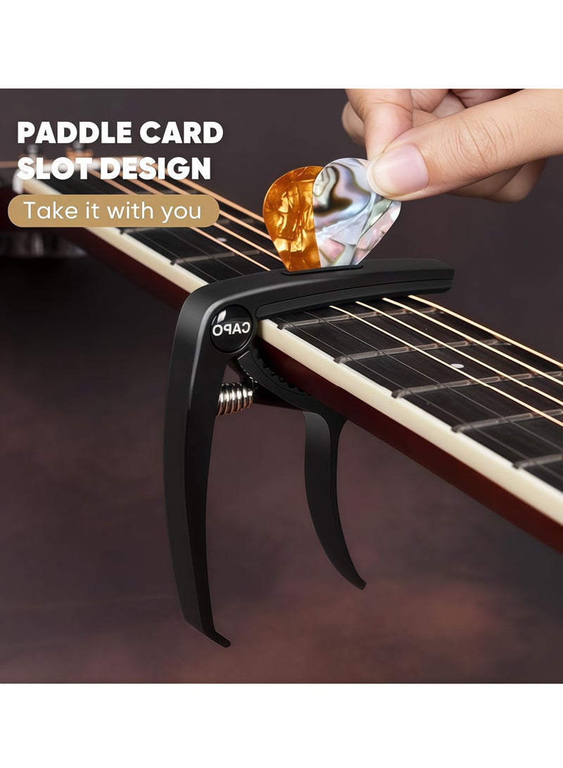 Guitar Capo Acoustic Capo Electric Guitars Capo Premium Zinc Alloy Guitar Accessories for Acoustic and Electric Guitars Ukulele Mandolin Banjo Bass (Black with 5 Picks) - Image 3