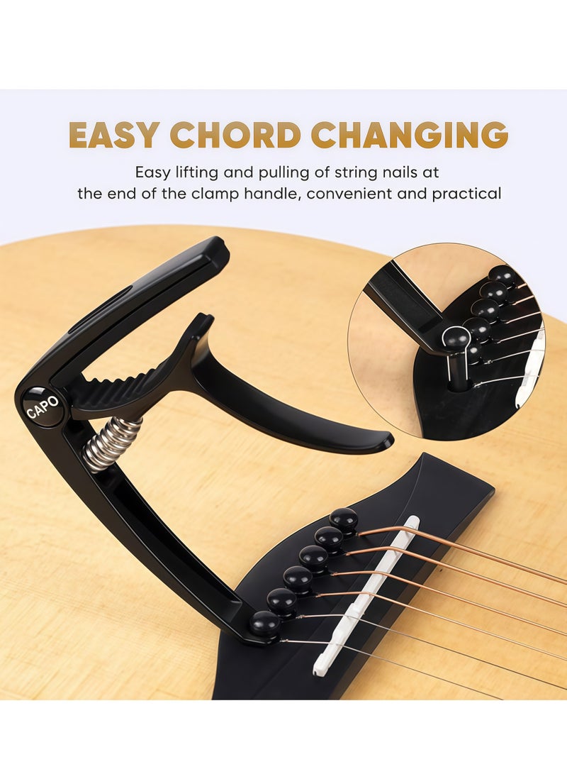 Guitar Capo Acoustic Capo Electric Guitars Capo Premium Zinc Alloy Guitar Accessories for Acoustic and Electric Guitars Ukulele Mandolin Banjo Bass (Black with 5 Picks) - Image 4