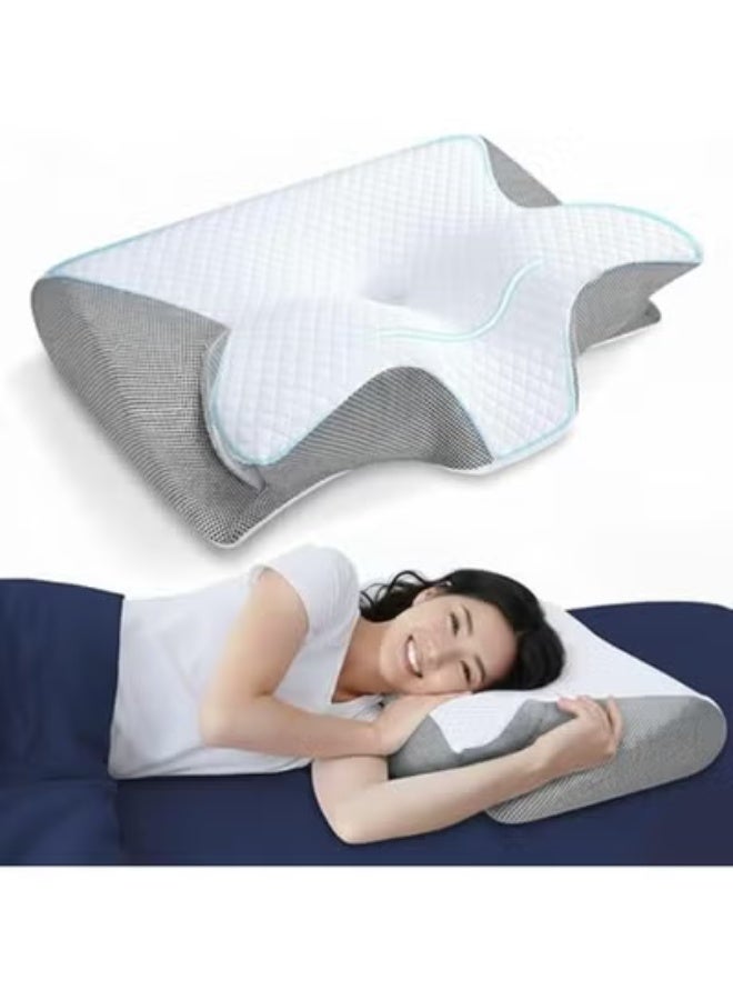 Zimtal Memory Foam Pillow, Upgrade Neck Pillow, Neck Hospitality Pillow, 2 in 1 Ergonomic Contour Orthopedic Pillow for Neck Pain (Grey) - Image 1