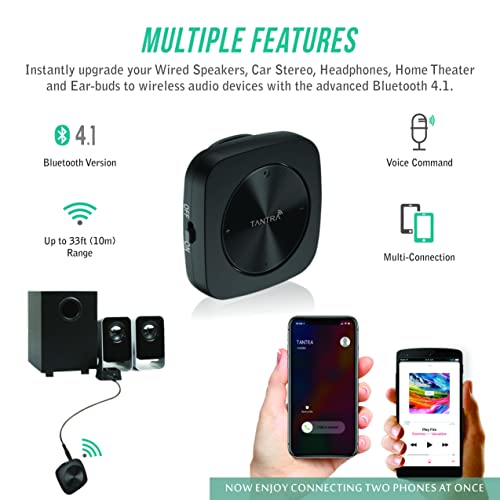 TANTRA Magico Pro: Smart Car Bluetooth AUX Adapter Receiver Car Kit Bluetooth Receiver with 3.5mm AUX for Home Music Stereo Speakers Headphones (Built in Mic with BT. 5.0 Version), Black - Image 4