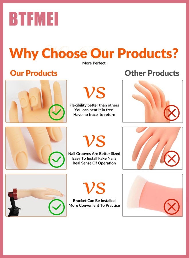 BTFMEI Nail Art Practice Hand Set, Training Hand for Nails with Nails Practice Hand Support and Pvc Hand Model 1pc, False Nail of Bendable & Realistic Finger Model Suitable for Beginners to Practice Nail Art, Life-Size Nail Practice Hand - Image 2