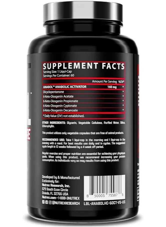 Nutrex Anabol Hardcore Muscle Builder – 60 Liqui-Caps – Anabolic Activator For Strength, Lean Mass & Protein Synthesis Support
