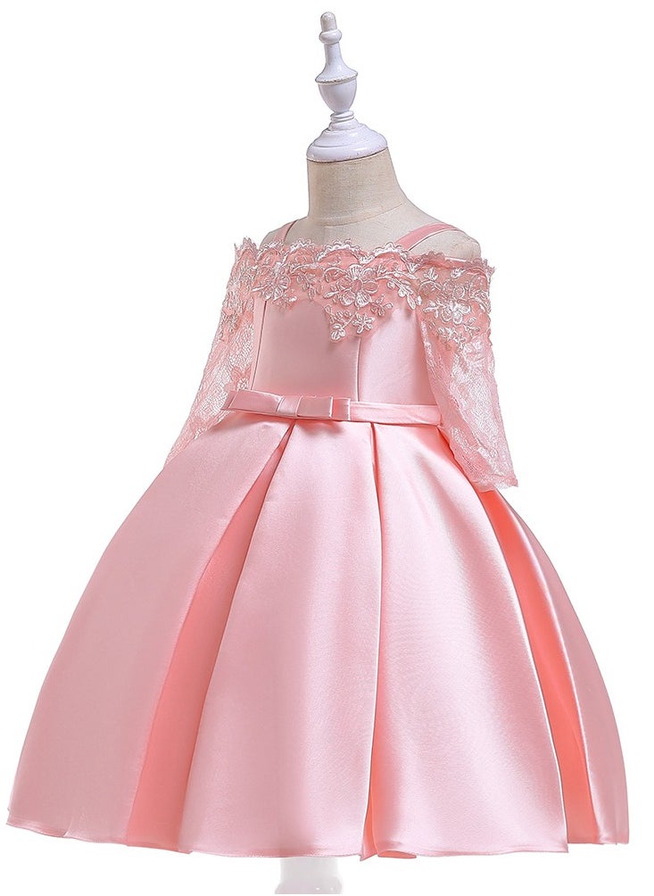 Best Gift Fashion - Kids Clothing Satin Elegant Lace Girls Dresses for Children Princess Party Costumes Pink Color - Image 1