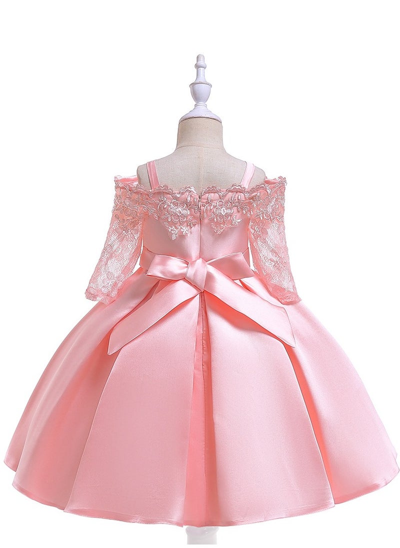 Best Gift Fashion - Kids Clothing Satin Elegant Lace Girls Dresses for Children Princess Party Costumes Pink Color - Image 1