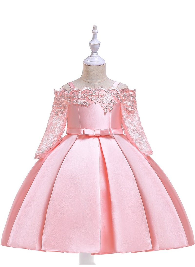 Best Gift Fashion - Kids Clothing Satin Elegant Lace Girls Dresses for Children Princess Party Costumes Pink Color - Image 1